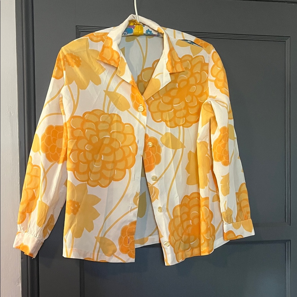 70’s Vintage - Floral Button-Up Shirt in Yellow and White